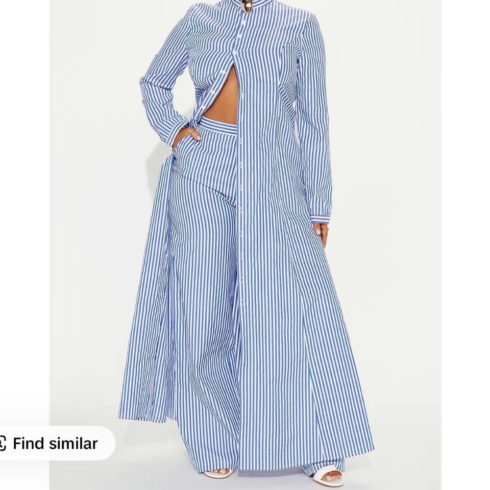 Fashion Nova Blue and White Striped Long Sleeve Dress